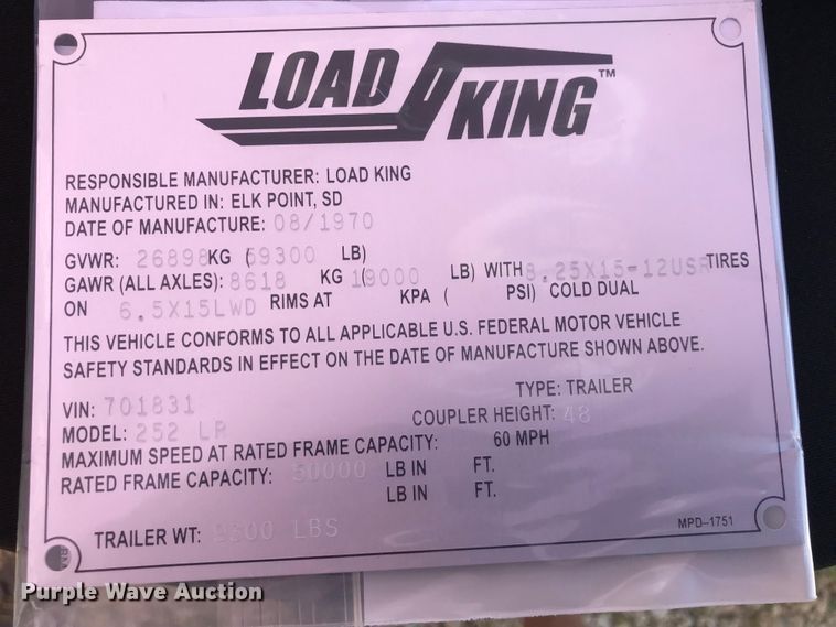 image for item EU9731 1970 Load King drop deck equipment trailer