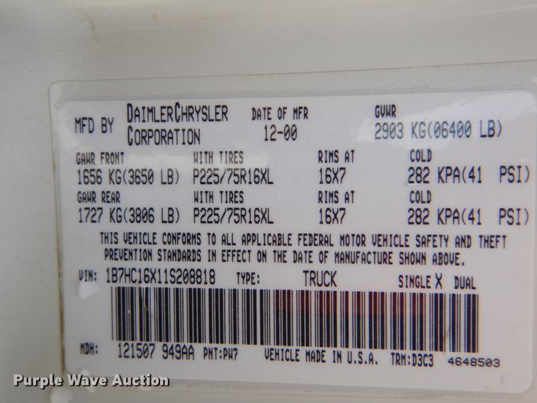 image for item FT9315 2001 Dodge Ram 1500 pickup truck