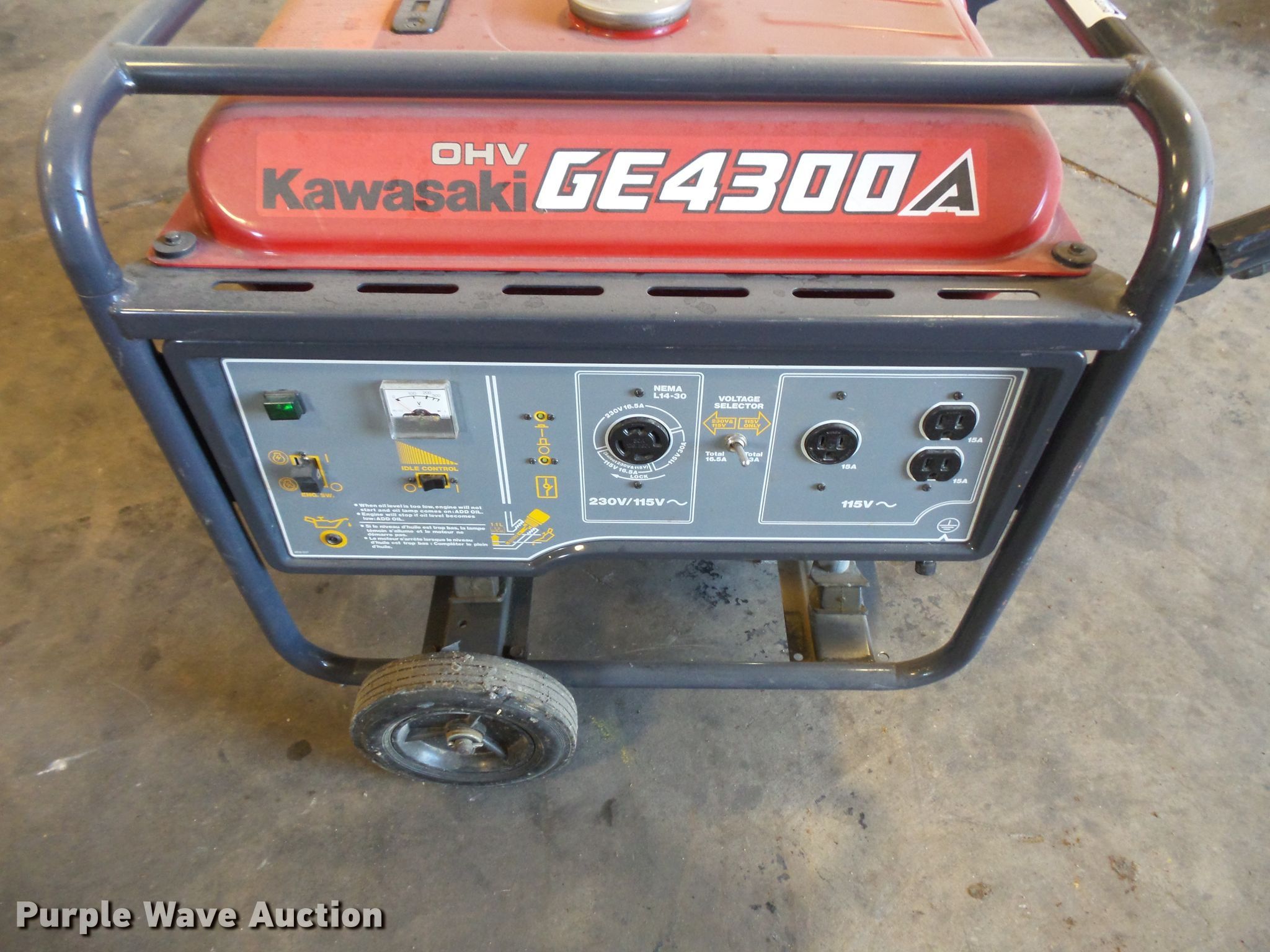 Kawasaki GE4300 generator in Clinton, IA Item FM9551 sold Purple Wave