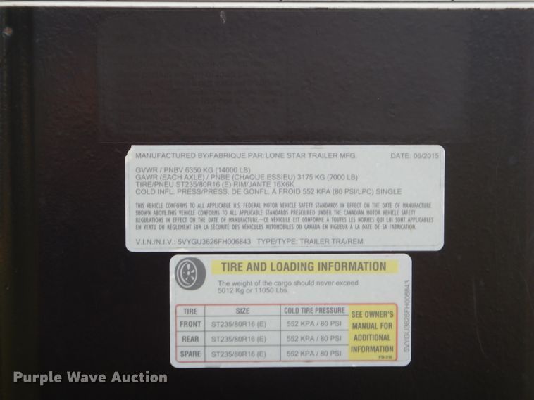 image for item ED9490 2015 Lone Star hay bale trailer