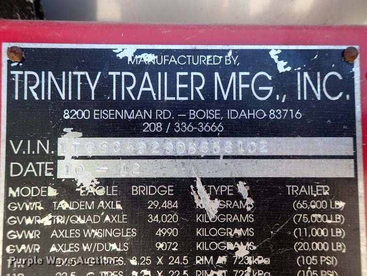 image for item DE5489 2013 Trinity Eagle Bridge belt trailer