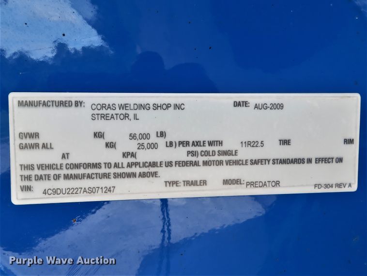 image for item DE8223 2010 Coras Predator end dump trailer