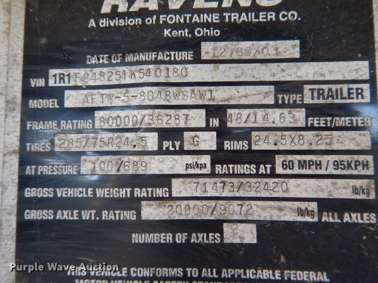 image for item DG5814 2004 Ravens AFTW58048WSAWI flatbed trailer