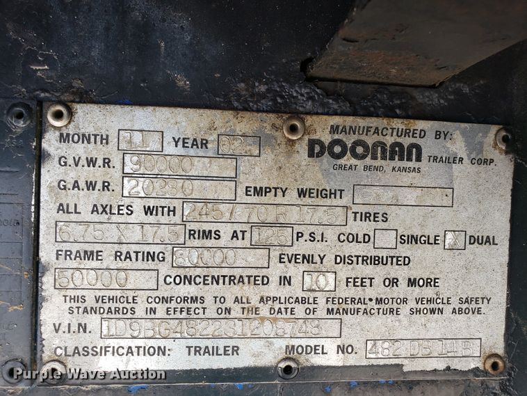 image for item DH4585 2003 Doonan 482DB14B drop deck trailer