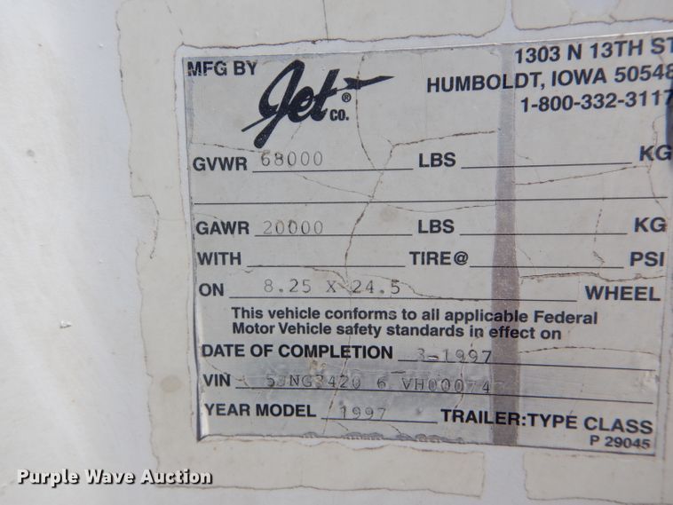 image for item DH6016 1997 Jet double hopper bottom grain trailer