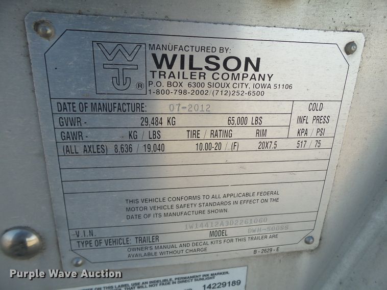 image for item DI0753 2013 Wilson DWH-500SS double hopper bottom grain trailer