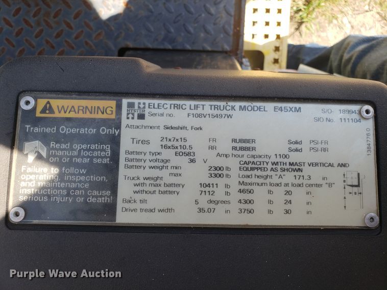 image for item ET9809 Hyster E45XM forklift