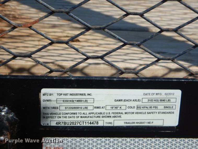 image for item FC9759 2012 Top Hat HH20X7-14E-F utility trailer