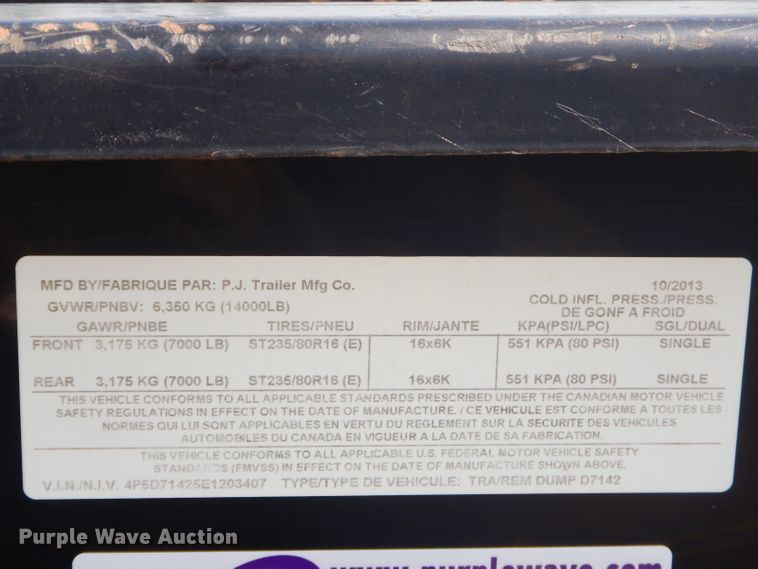 image for item FC9760 2014 PJ DUMPD7142 dump trailer