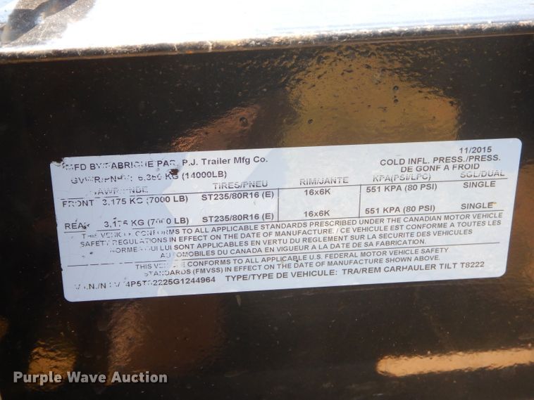 image for item FC9761 2016 PJ tilt deck equipment trailer