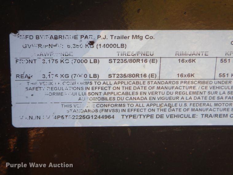 image for item FC9761 2016 PJ tilt deck equipment trailer