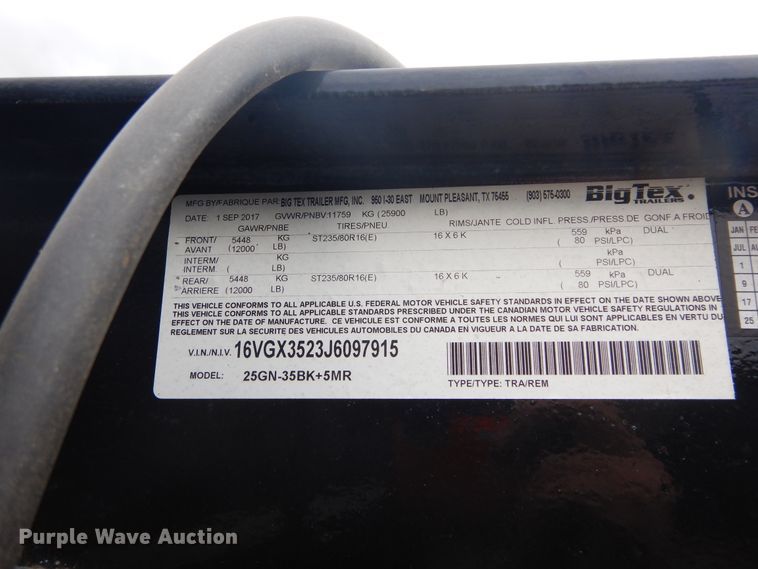 image for item FI9939 2018 Big Tex 25GN equipment trailer