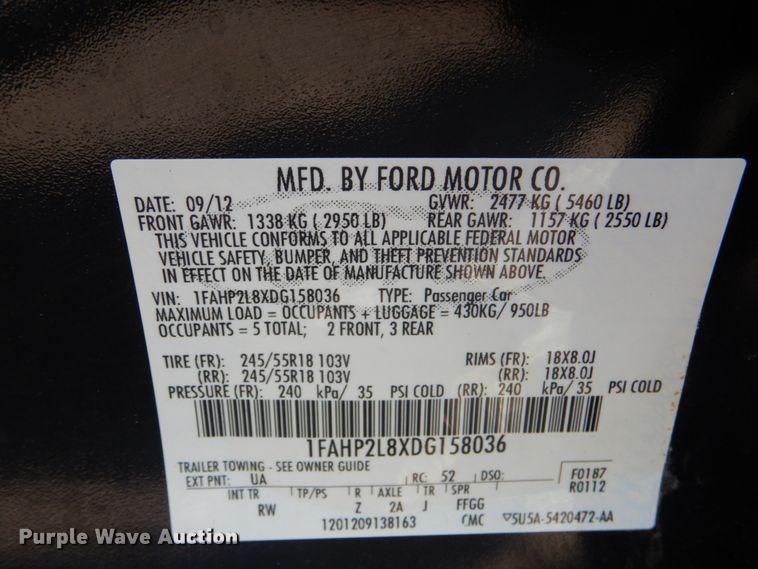 image for item FT9394 2013 Ford Taurus Police Interceptor