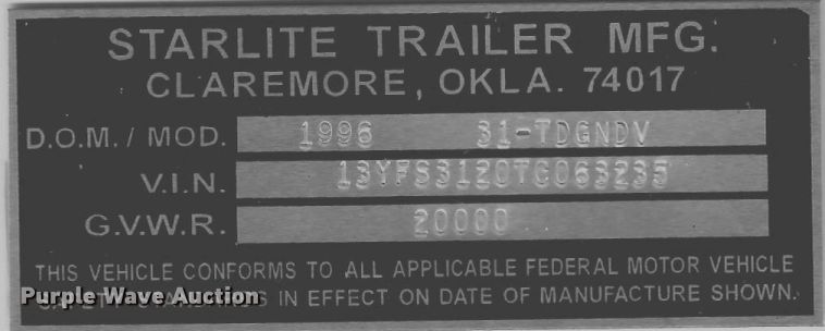 image for item DD6299 1996 Starlite equipment trailer