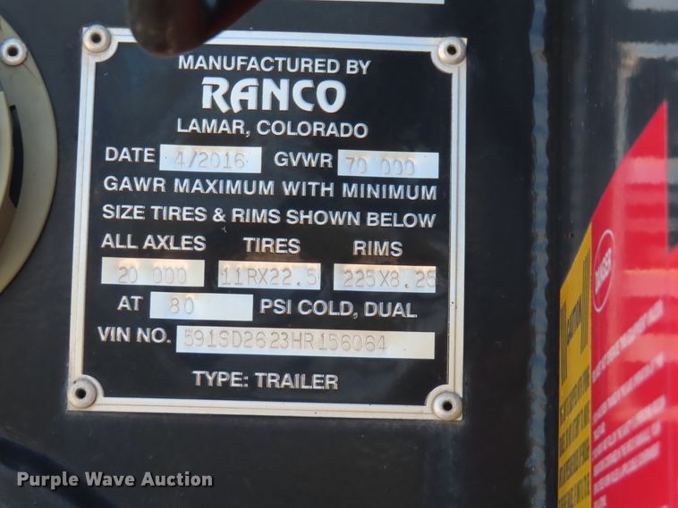 image for item DD6369 2017 Ranco 20-26-QF end dump trailer