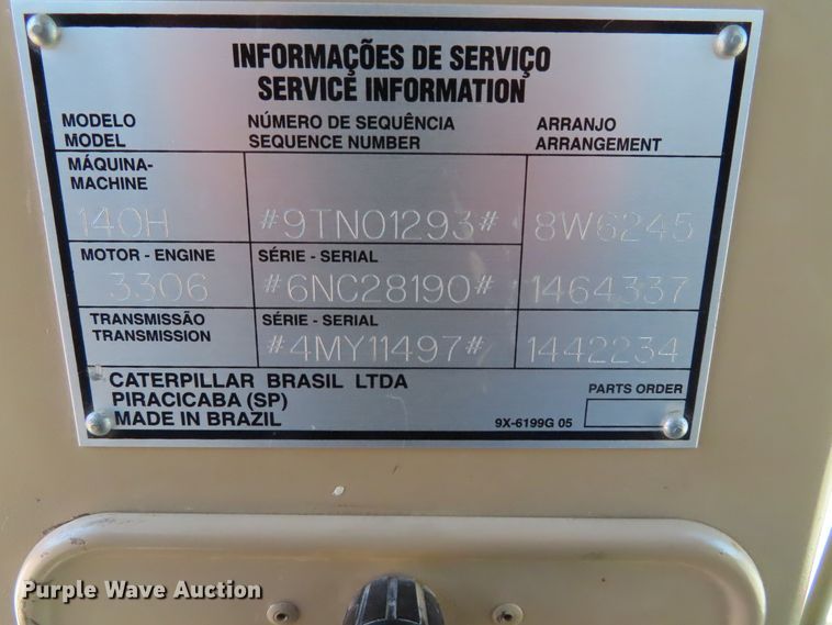 image for item DD6373 2002 Caterpillar 140H VHP motor grader