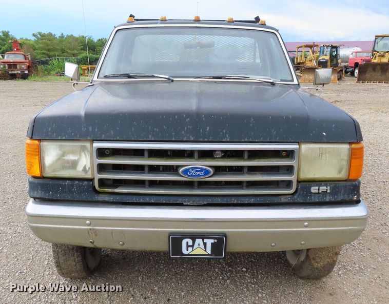 image for item DD6383 1990 Ford F450 Super Duty flat dump bed truck