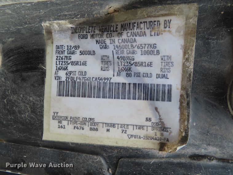 image for item DD6383 1990 Ford F450 Super Duty flat dump bed truck