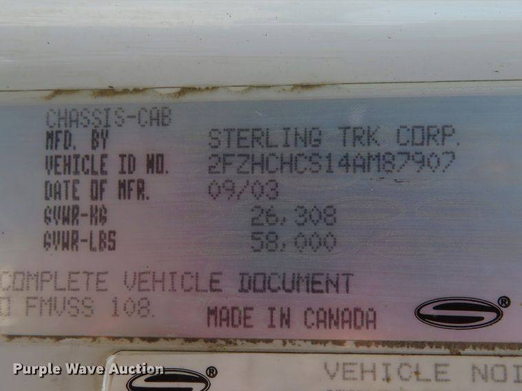 image for item DE8231 2004 Sterling Acterra dump truck
