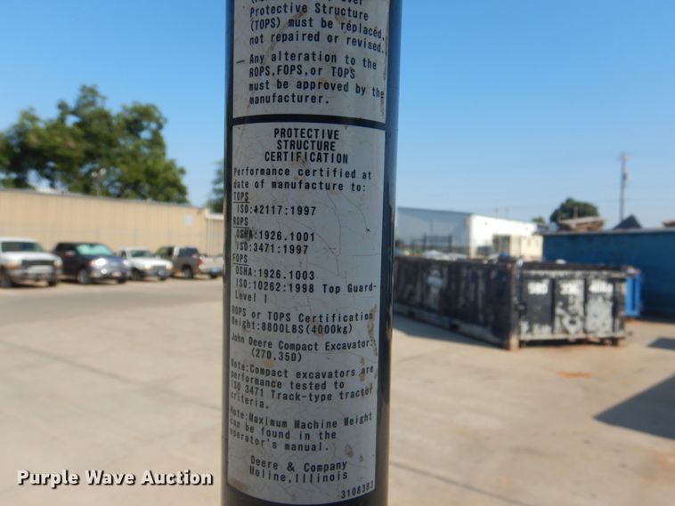 image for item FT9413 2014 John Deere 27D mini excavator