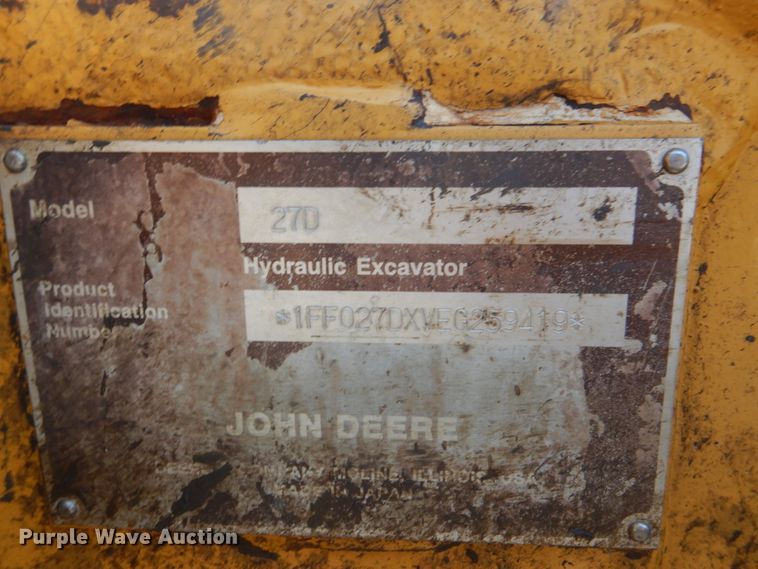 image for item FT9413 2014 John Deere 27D mini excavator