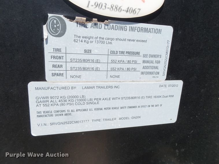 image for item FL9350 2012 Lamar equipment trailer