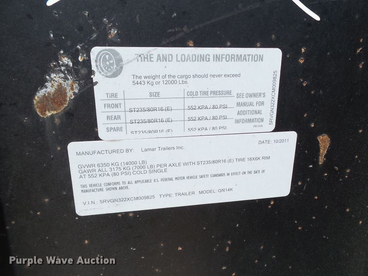 image for item FL9351 2012 Lamar pipe trailer