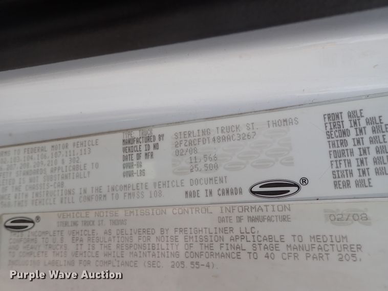 image for item DE0869 2008 Sterling Acterra flatbed truck with crane