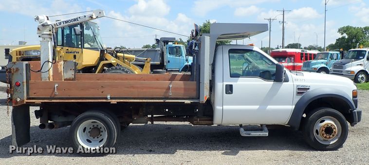image for item DE0870 2008 Ford F450 Super Duty XL flat dump bed truck with crane