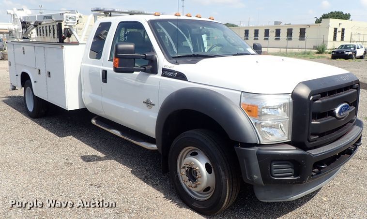 image for item DE0872 2011 Ford F550 Super Duty XL SuperCab utility bed truck with crane