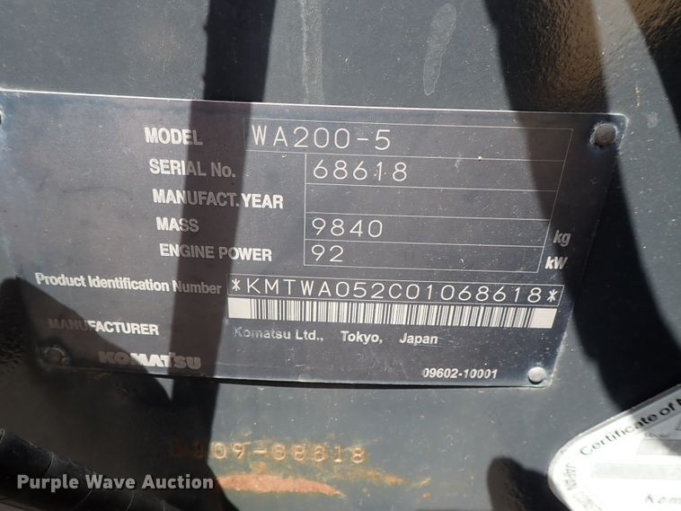 image for item DE0885 2007 Komatsu WA200-5 wheel loader