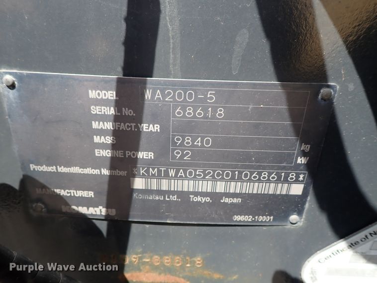 image for item DE0885 2007 Komatsu WA200-5 wheel loader