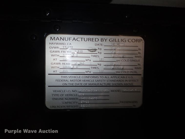 image for item DE0887 2002 Gillig Phantom C20B096N4 transit bus