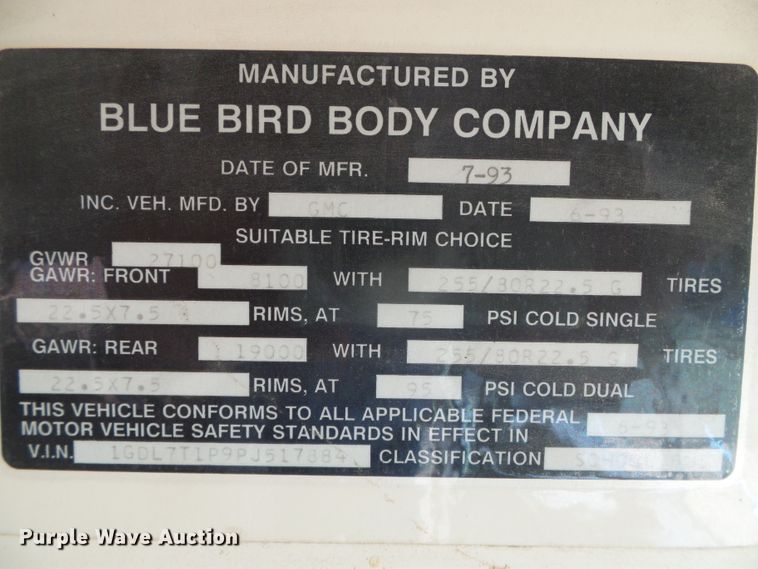 image for item DC5016 1993 GMC Blue Bird school bus