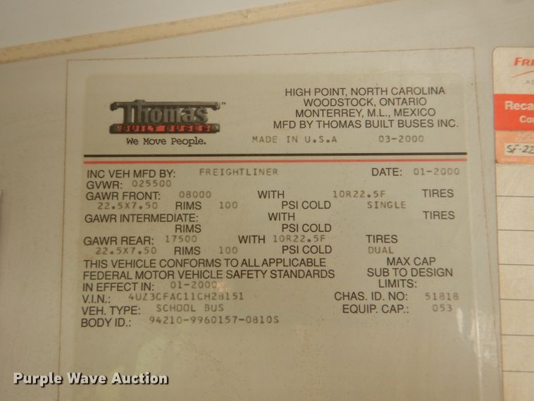 image for item DE4088 2001 Freightliner FS65 Thomas school bus