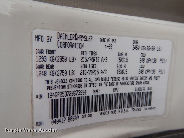 image for item DH0324 2002 Dodge Caravan minivan