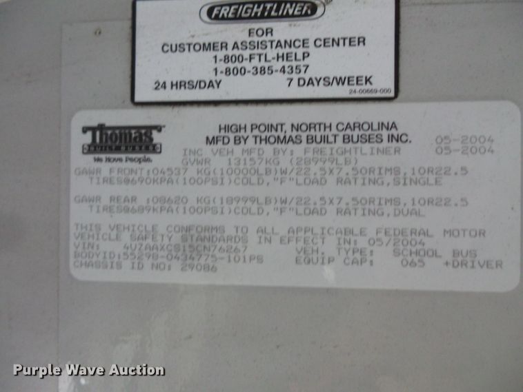 image for item FU9299 2005 Freightliner FS65 Thomas school bus