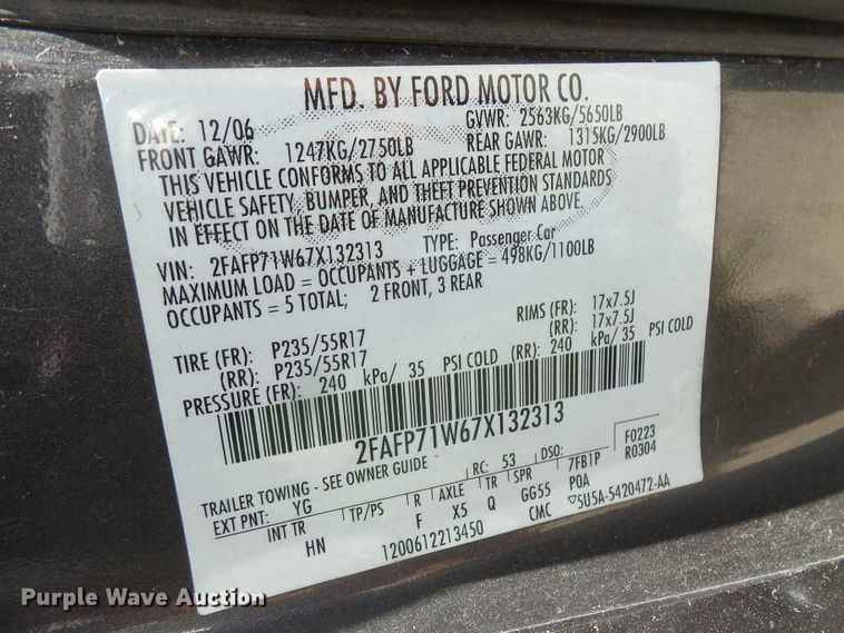 image for item FU9341 2007 Ford Crown Victoria Police Interceptor