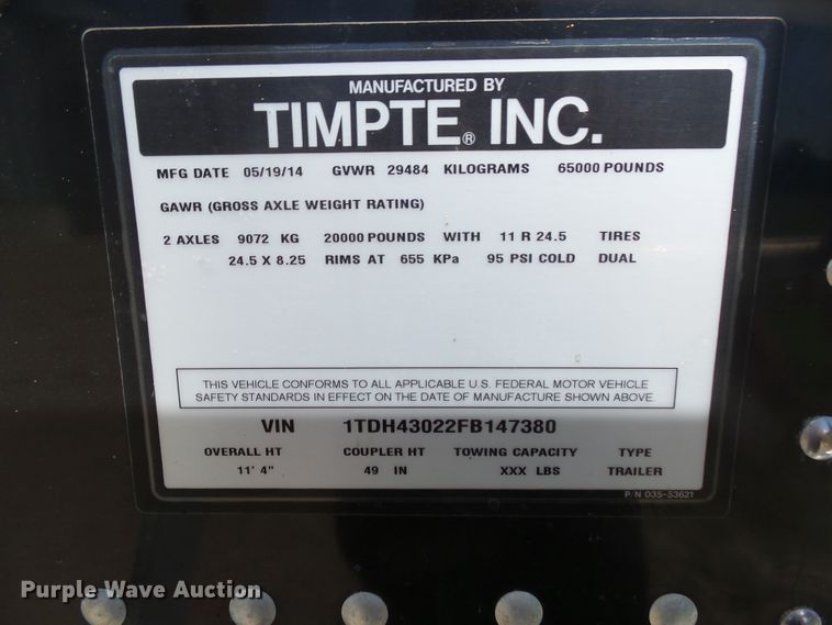 image for item EF9532 2015 Timpte Super Hopper double hopper bottom grain trailer