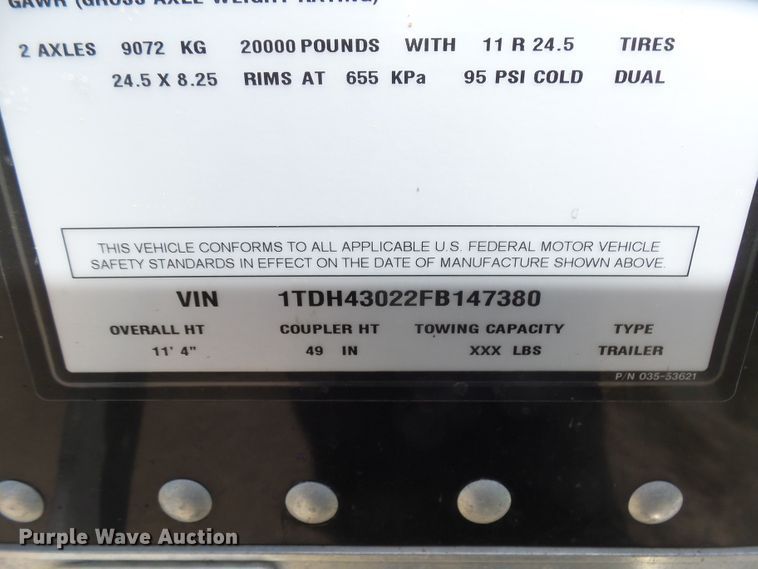 image for item EF9532 2015 Timpte Super Hopper double hopper bottom grain trailer