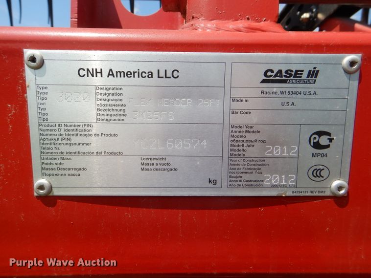 image for item DD6355 2012 Case IH 3020 TerraFlex flex head