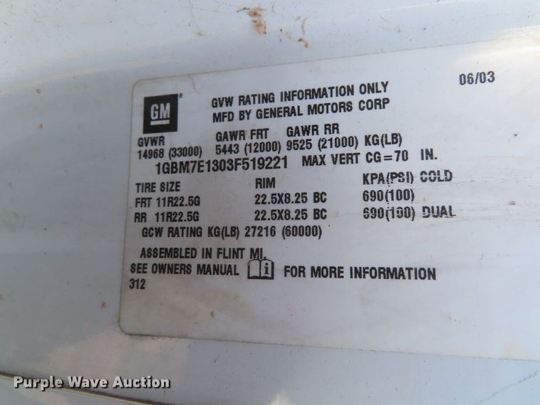 image for item DD6393 2003 Chevrolet C7500 grain truck