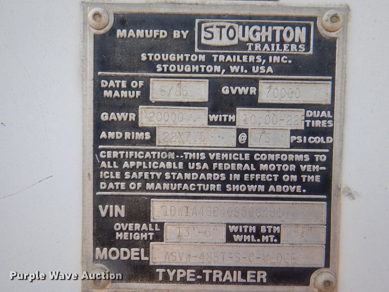 image for item DG4798 1986 Stoughton ASVW-485T-S-C-WEDGE dry van trailer