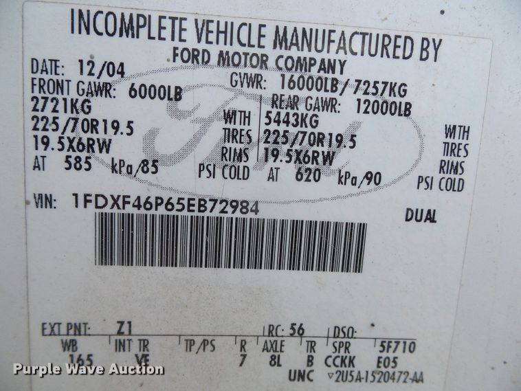 image for item DC5067 2005 Ford F450 Super Duty XL utility truck