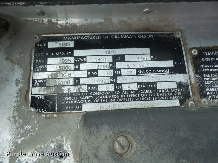 image for item DE2360 1995 GMC P3500 pressure washer truck