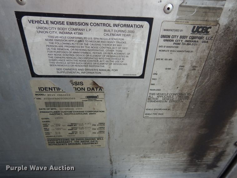 image for item DE2362 2000 Freightliner MT45 pressure washer truck