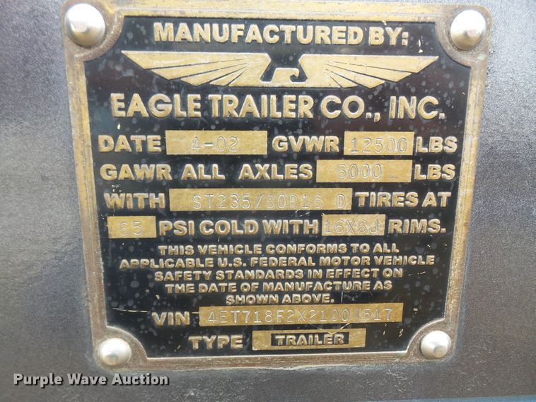 image for item DE2368 2002 Eagle utility trailer