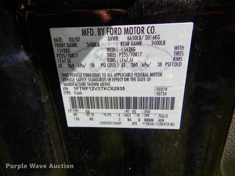 image for item DE4085 2007 Ford F150 XLT pickup truck