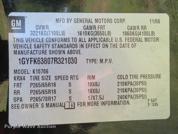 image for item DE8268 2007 Cadillac Escalade SUV