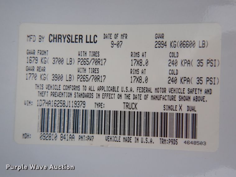 image for item DH0326 2008 Dodge Ram 1500 pickup truck